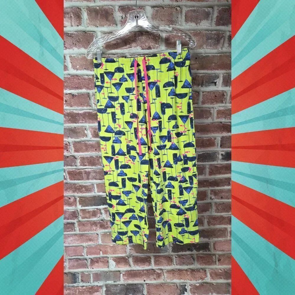 HUE Women’s Lounge Pants | Cocktail Print‎ | Size Small Lime Green 28–31" Waist
